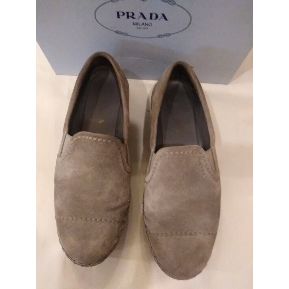 Women's Prada Platform Espadrille Flats Suede Loafers Shoes Size 40 Gray Us 8.5 - Picture 10 of 14